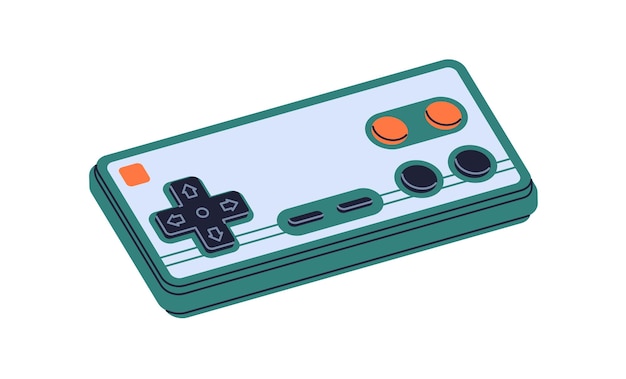 Retro gamepad video game console of 80s 90s Old vintage videogame controller playing device gadget of 1980s Eighties gamers consol Flat vector illustration isolated on white background