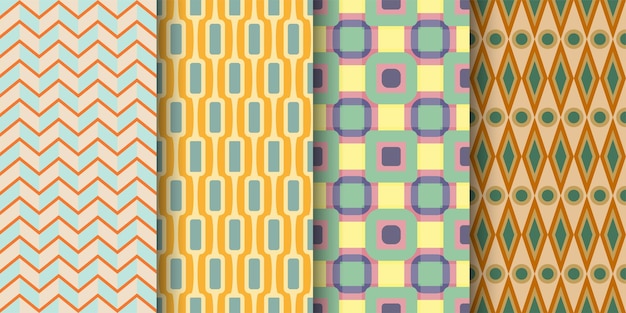 Retro geometric seamless patterns. Vintage scandinavian wallpaper motif ornament fabric background