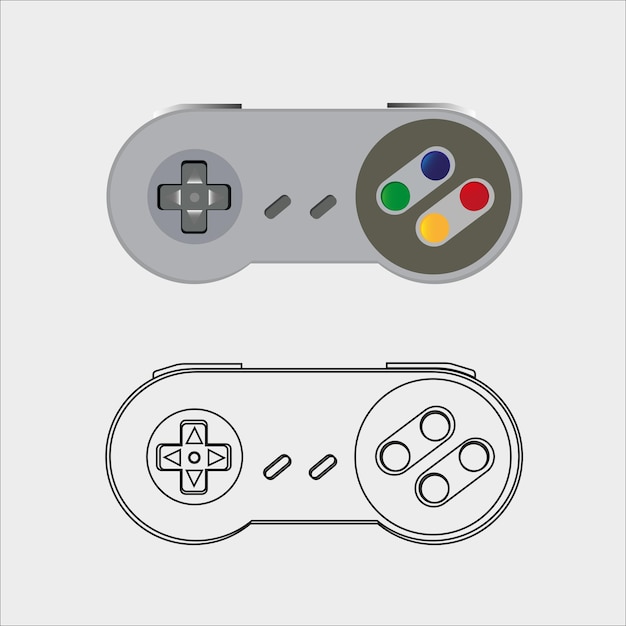 retro joystick game controller color drawing and line art keypads gamepads controllers input devices game consoles video games entertainment arcades vector illustration