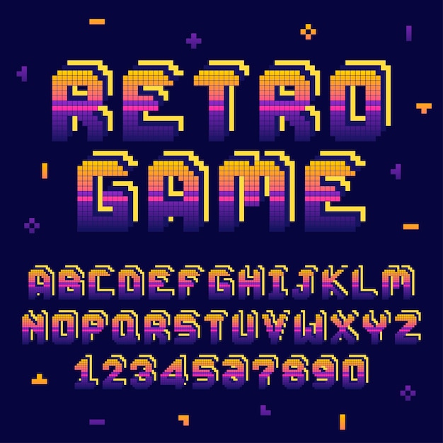 Retro pixel art alphabet design