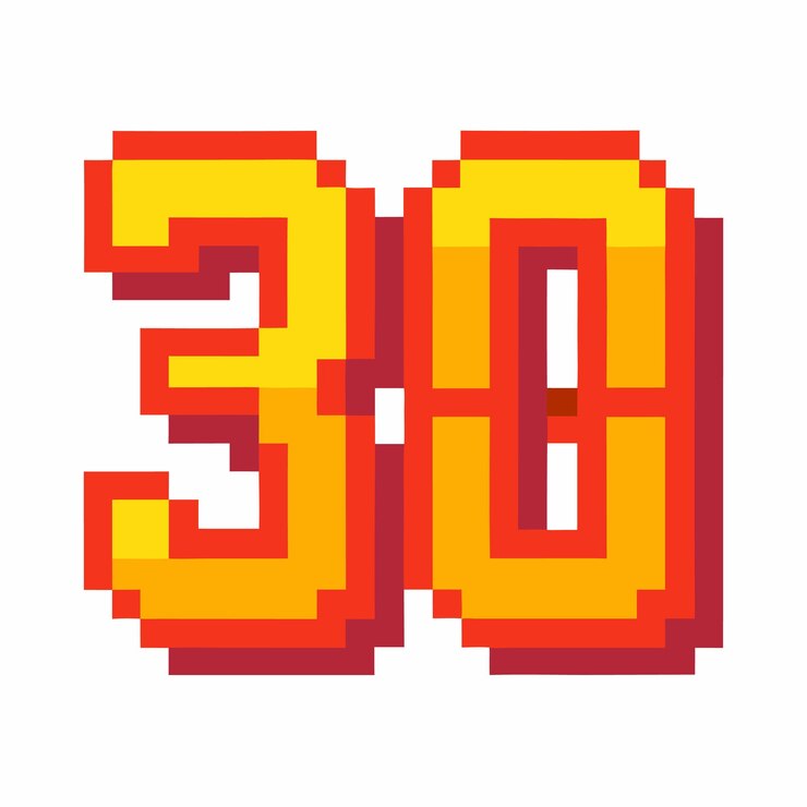 Vektör retro pixel art number 30 with vibrant colors in classic style