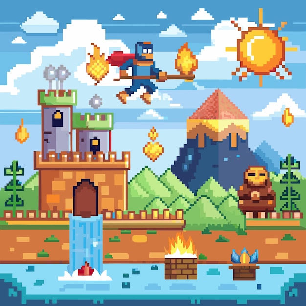 retro pixel game trophy icons and vector elements for adventure arcade level design