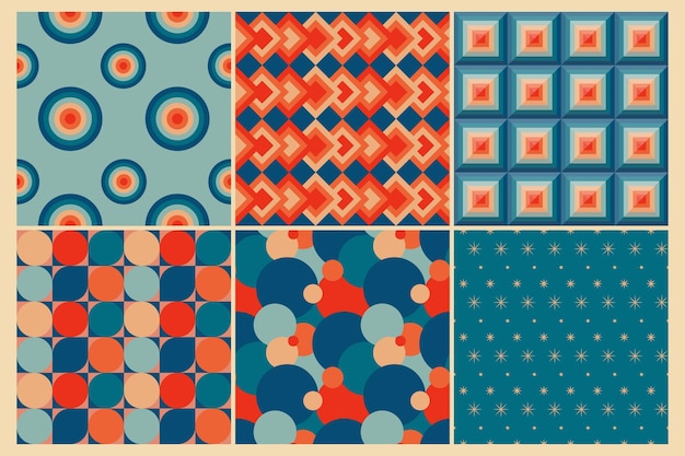 Retro seamless patterns in the style of the 50s and 60sMid century patterns