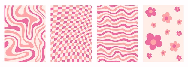 Retro set simple monochrome backgrounds in style hippie 60s, 70s.