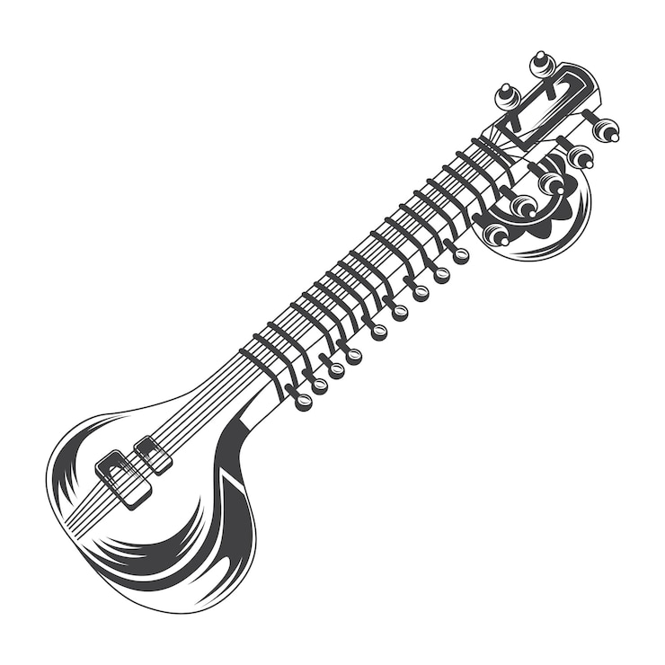 Vektör retro sitar instrument vector stock illustration