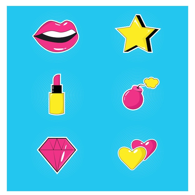 Retro sticker set Lipstick hearts bomb lips ruby