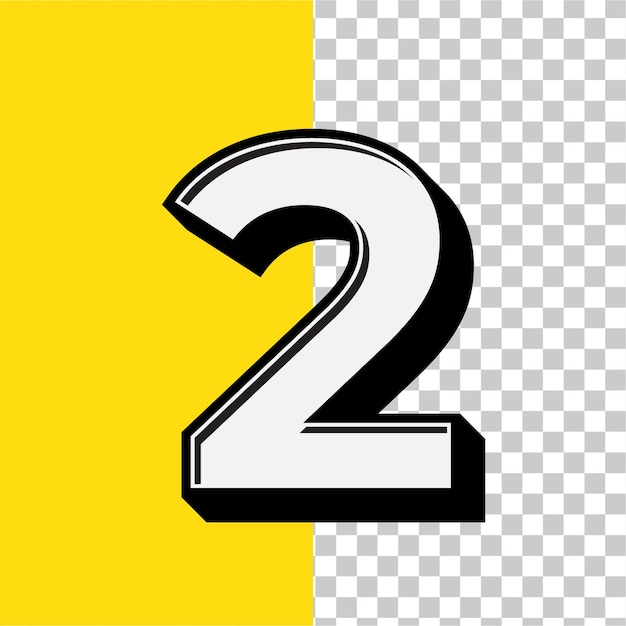 Retro Style White Number 2 Icon with Editable Yellow Backdrop