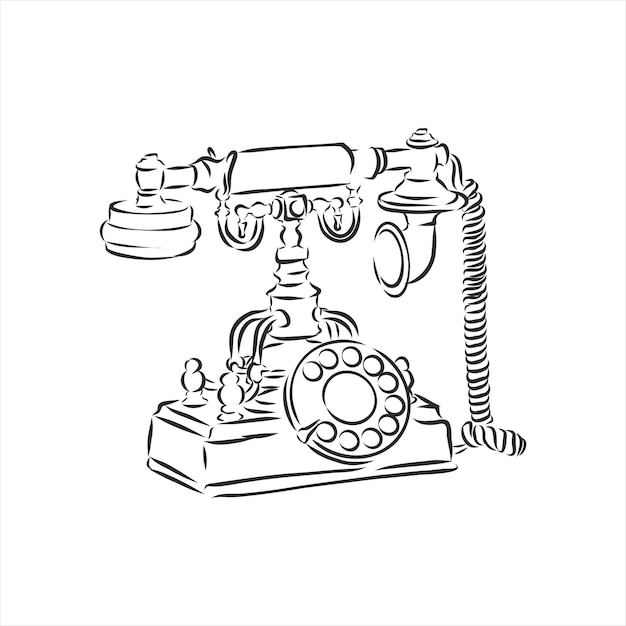 Retro telefon, vintage föremål, vektor skiss illustration