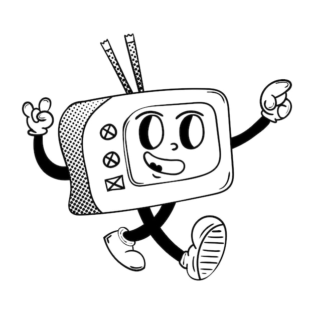 Retro tv character in groovy vintage Style