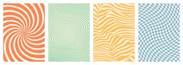 retro twisted distorted groovy hippie background set waves swirl stripe ray twirl psychedelic style