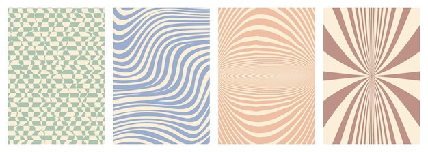 retro twisted distorted groovy hippie background set waves swirl stripe ray twirl psychedelic style