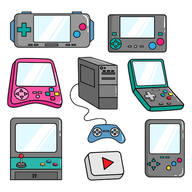 retro video game controller with colorful doodle style