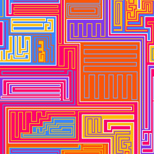 Retro video game inspired maze pattern in bright neon colors