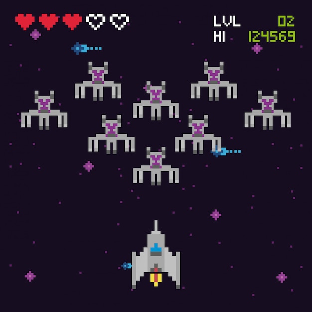 retro video game space pixelated scene