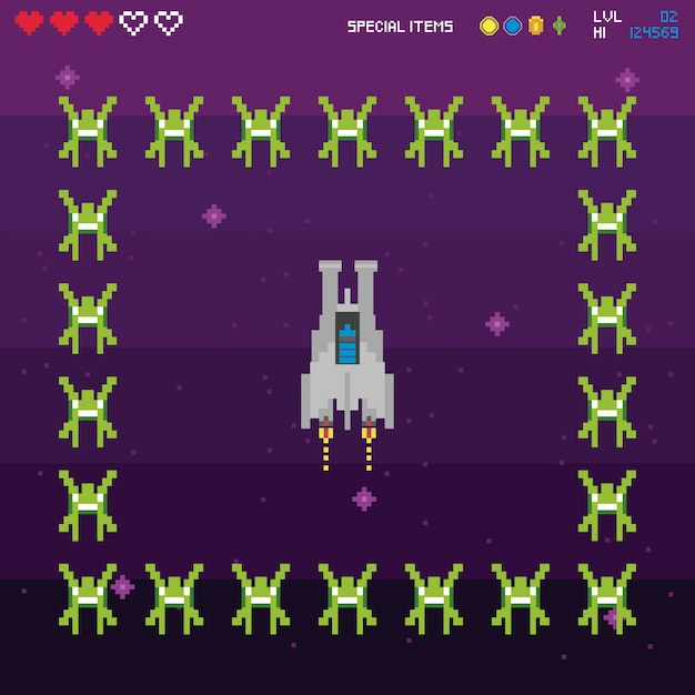 retro video game space pixelated scene