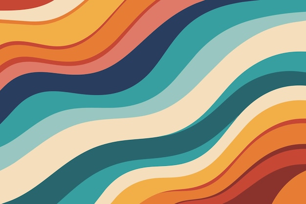 Retro vintage 70s style stripes background poster lines 1970s Color Pattern Wavy Background