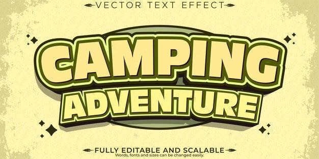 Retro vintage camping adventure text effect editable 70s and 80s text style