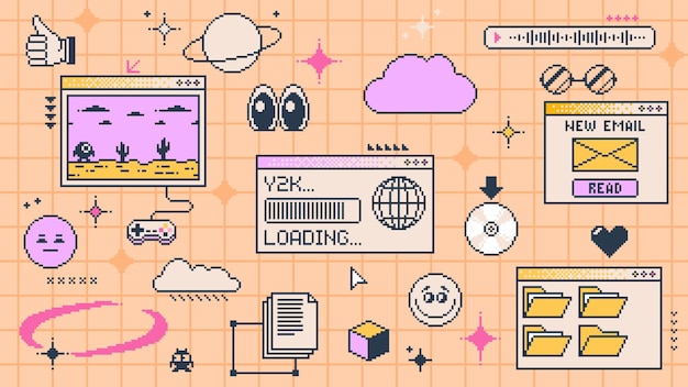 Retro y2k computer window page interface vector