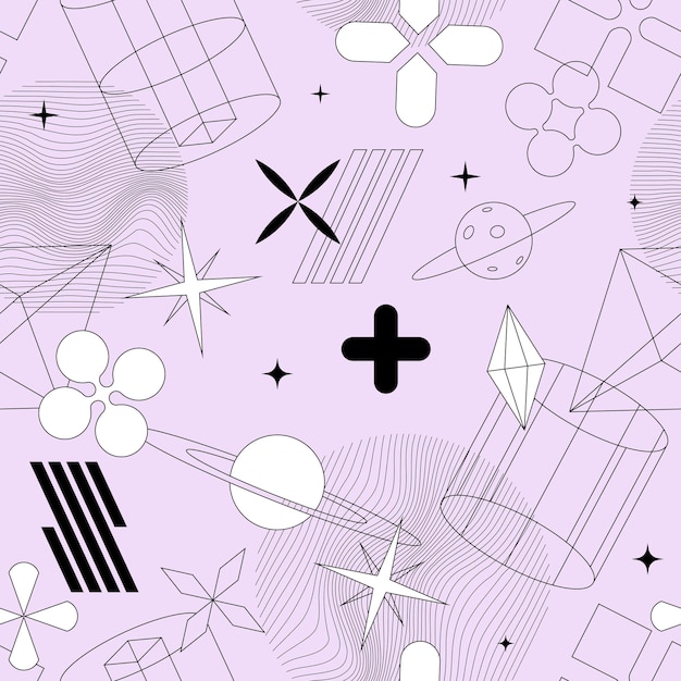 Retrofuturism pattern seamless background with abstract geometric shapes Futuristic retro minimalism vector illustration