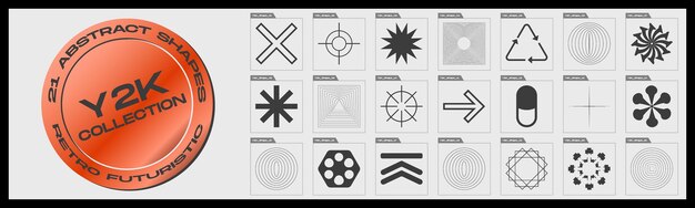 Retrofuturistic y2k geometry design elements collection Big collection of abstract graphic geometric objects ornaments for decoration