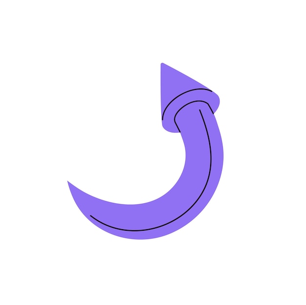 Reversal sign geometric shape of twist Purple arrow pointing turn of route Curved line with cursor showing bending of direction Signpost way pointer Flat isolated vector illustration on white