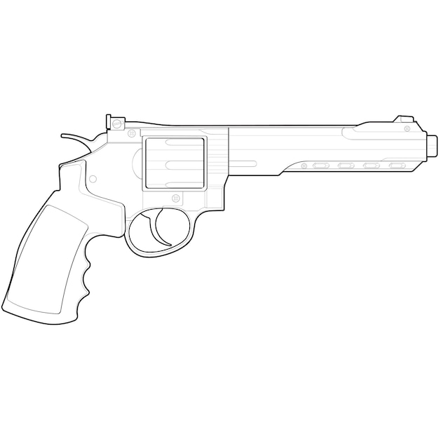 revolver with line art style shooting gun weapon illustration vector line gun illustration modern