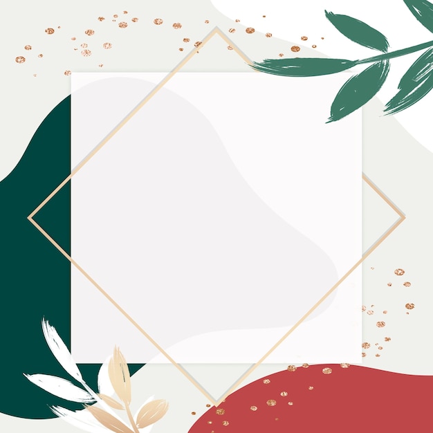 rhombus golden frame on a colorful memphis pattern background vector