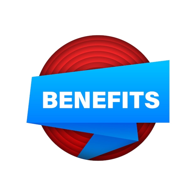 Ribbon with sign Benefits. Blue banner. Web design. Vector stock illustration.