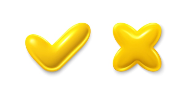 Right and wrong 3d buttons Quiz answer time game Glossy round icons with a checkmark cross Vector