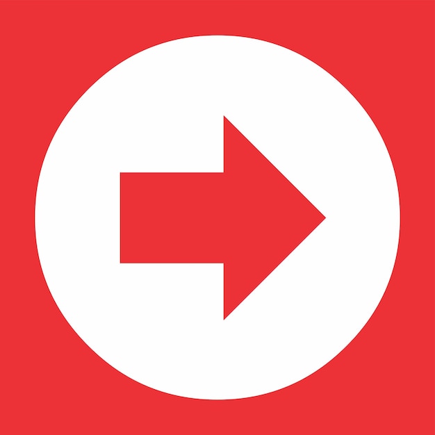 Right Arrow Inside White Circle on Red Background
