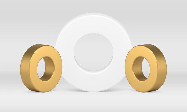 Ring wall studio background 3d decor element golden white design realistic vector illustration