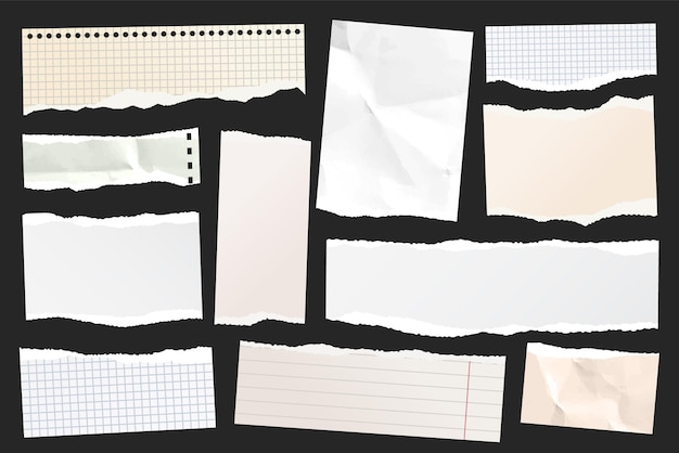 ripped paper strips realistic crumpled paper scraps with torn edges shreds of notebook book or old
