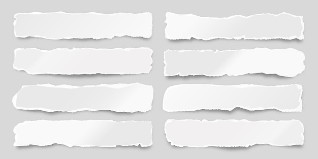 ripped paper strips realistic crumpled paper scraps with torn edges shreds of notebook pages vector