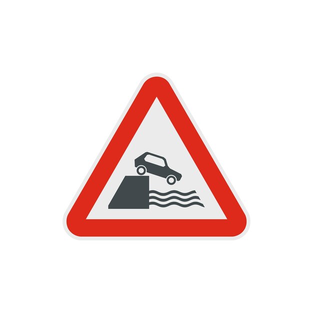 Riverbank traffic sign icon in flat style on a white background