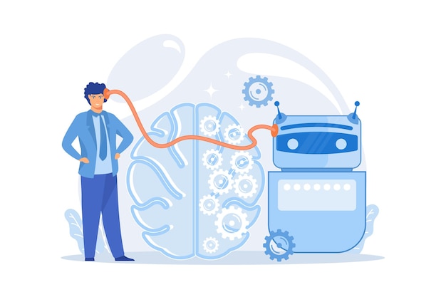 robot artificial intelligence connected to human brain augmented intelligence human intelligence