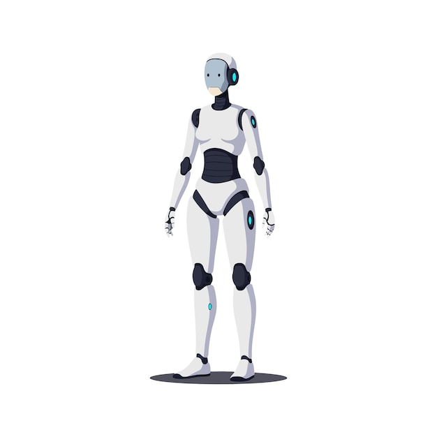 Robot character design in flat style featuring sleek lines and modern elements vector illustration