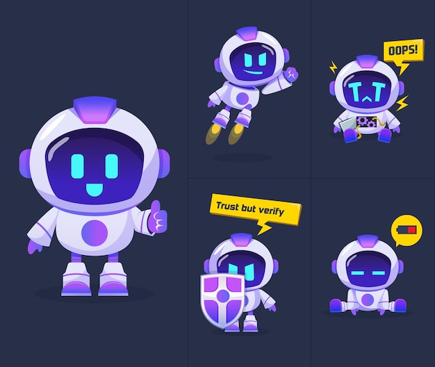 Robot character set vector with emotions technology Robotic character
