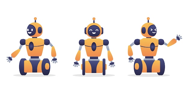Robot chat bot neural network AI servers and robots technology Set of cute robot ai character