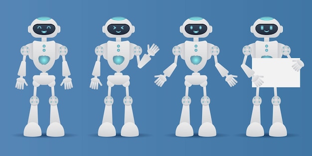 Robot chat bot neural network AI servers and robots technology Set of cute robot ai character