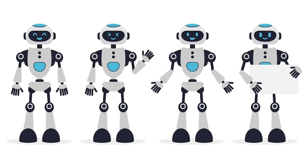 Robot chat bot neural network AI servers and robots technology Set of cute robot ai character