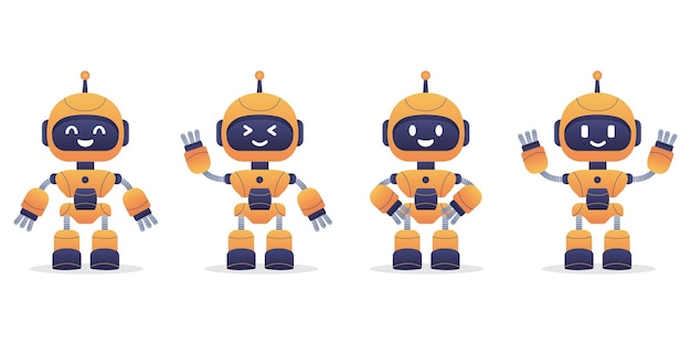 Robot chat bot neural network AI servers and robots technology Set of cute robot ai character