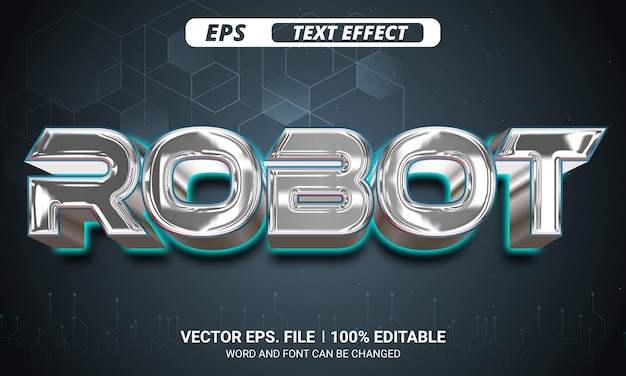 Robot editable chrome style 3d vector text effect