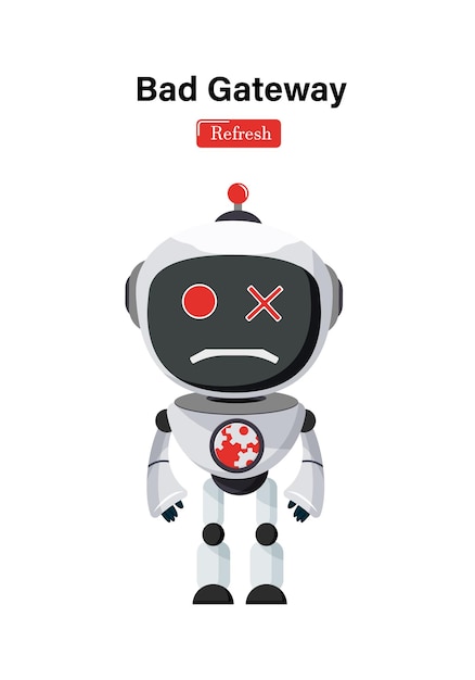 Robot gateway character vector design. Robot ai technology for website page error trouble shooting.