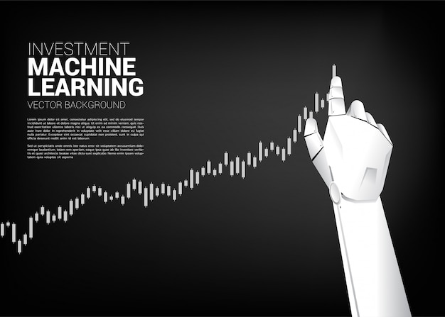 Robot hand move pull business graph higher. 