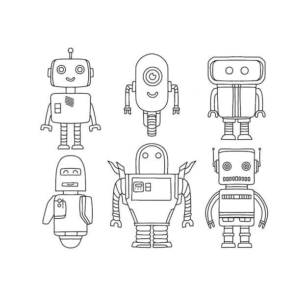robot handrawn doodle illustration vector set