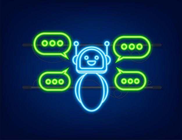 Robot icon Bot sign design Neon icon Chatbot symbol concept Voice support service bot