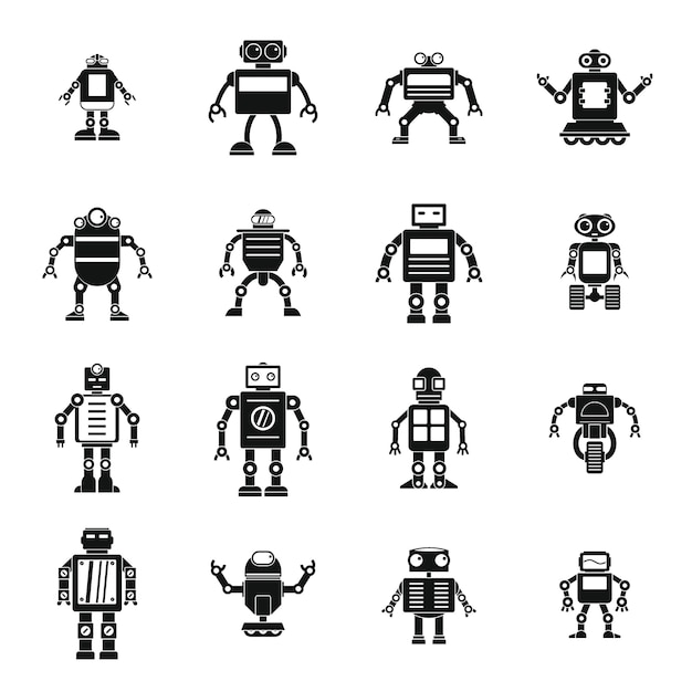 Robot ikoner sæt, simpel stil