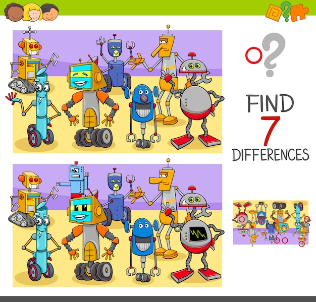 Robot karakterlerle farklılıkları bulma oyunu