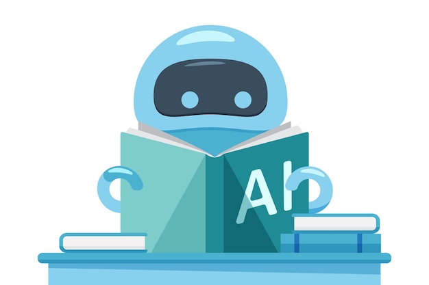 Robot or bot reading AI exercise book