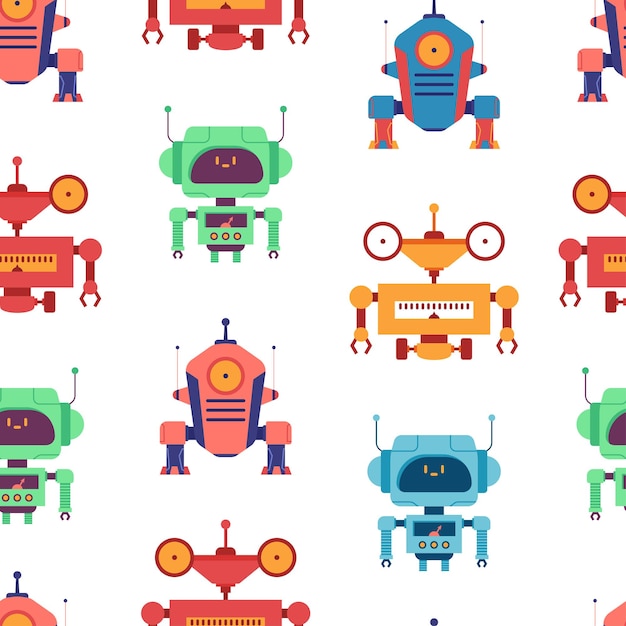 Robot seamless pattern vector cartoon background